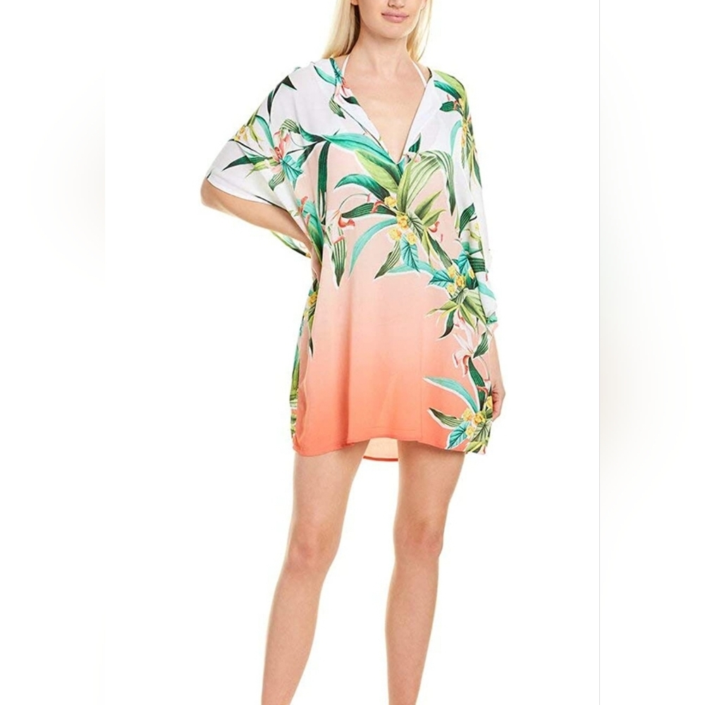 Trina Turk Vibrant Green and Orange Swim Coverup